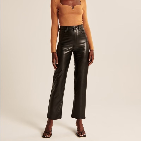 Abercrombie and Fitch Pants Ankle Straight Vegan Leather - Picture 1 of 8
